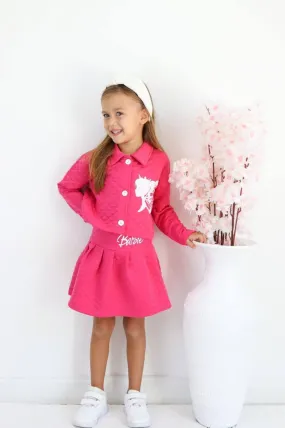 Ensemble 2 pièces jupe et veste imprimée Barbie pour fille de 4 à 10 ans