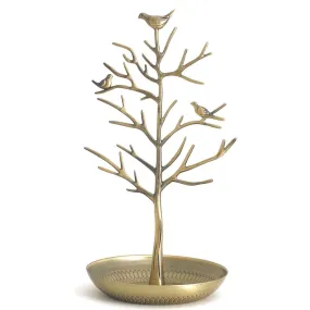 Porte bijoux arbre métal oiseaux bronze