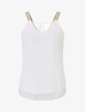 Top en voile à bretelles crochet - Blanc
